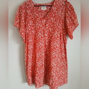 MIRTH Handmade Edition Red Geometric Print Puff Sleeve VNeck Dress S